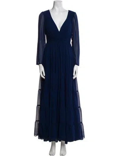 Pre-owned Mac Duggal V-neck Long Dress In Blue