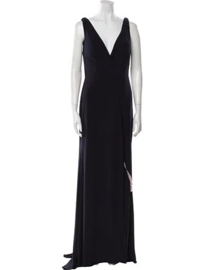 Pre-owned Mac Duggal V-neck Long Dress In Blue