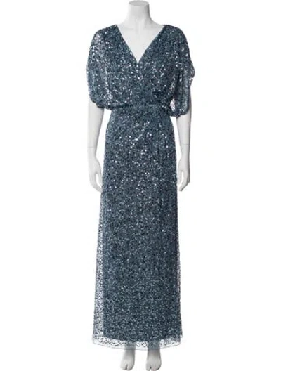 Pre-owned Mac Duggal V-neck Long Dress In Blue
