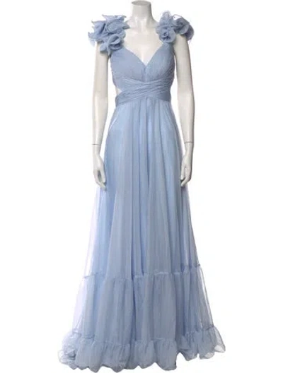 Pre-owned Mac Duggal V-neck Long Dress In Blue