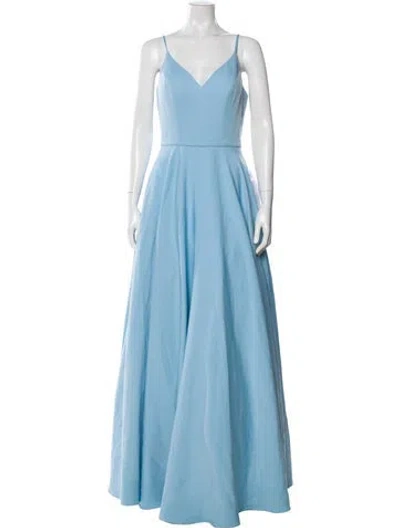 Pre-owned Mac Duggal V-neck Long Dress In Blue