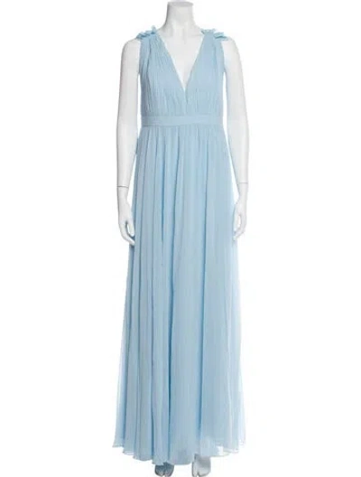 Pre-owned Mac Duggal V-neck Long Dress In Blue