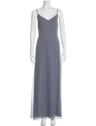Pre-owned Mac Duggal V-neck Long Dress In Blue