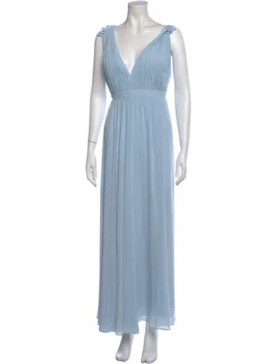Pre-owned Mac Duggal V-neck Long Dress In Blue