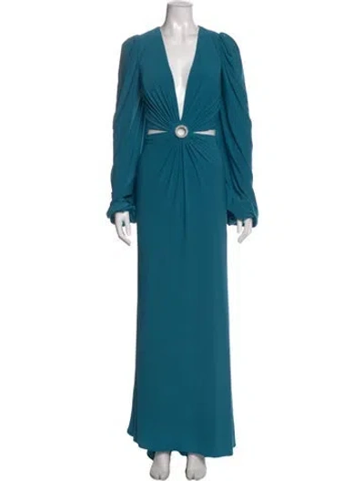 Pre-owned Mac Duggal V-neck Long Dress In Blue