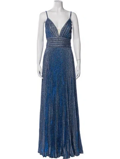 Pre-owned Mac Duggal V-neck Long Dress In Blue