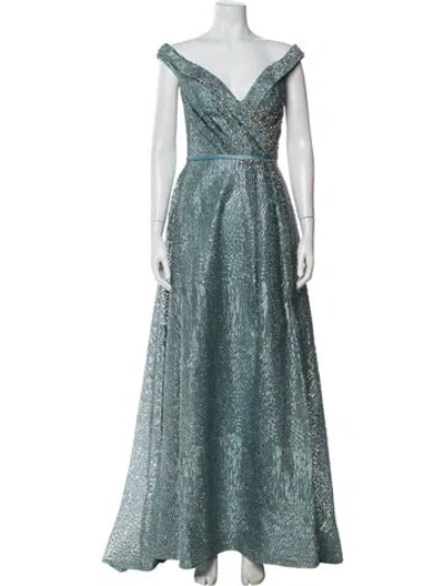 Pre-owned Mac Duggal V-neck Long Dress In Blue