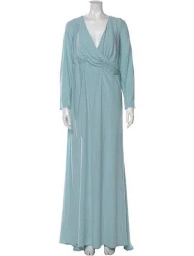 Pre-owned Mac Duggal V-neck Long Dress In Blue