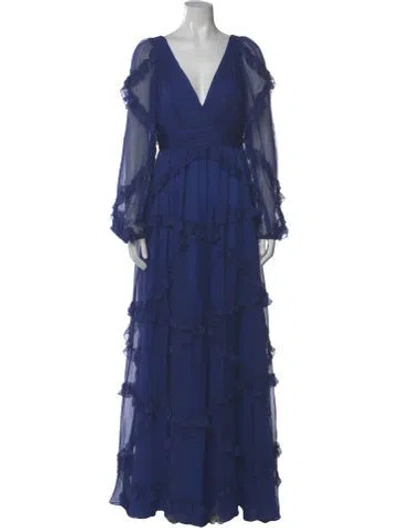 Pre-owned Mac Duggal V-neck Long Dress In Blue