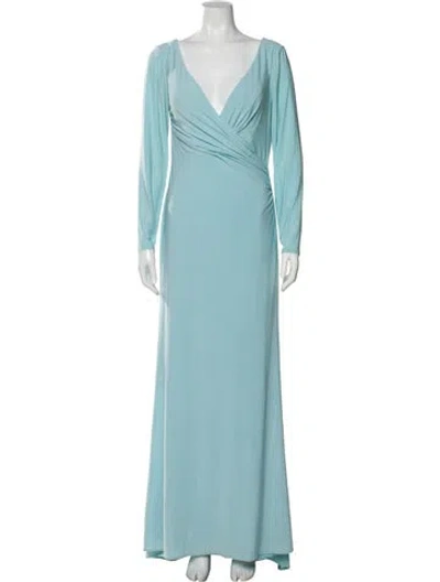 Pre-owned Mac Duggal V-neck Long Dress In Blue