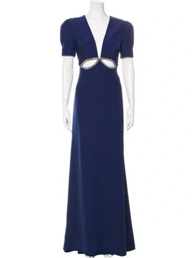 Pre-owned Mac Duggal V-neck Long Dress In Blue