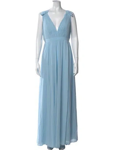 Pre-owned Mac Duggal V-neck Long Dress In Blue