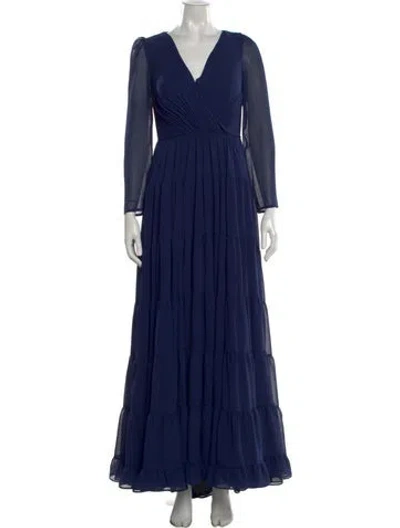 Pre-owned Mac Duggal V-neck Long Dress In Blue