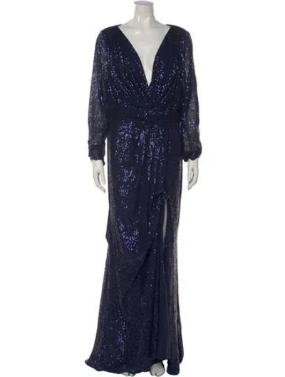 Pre-owned Mac Duggal V-neck Long Dress In Blue