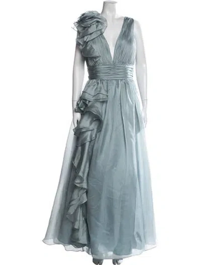 Pre-owned Mac Duggal V-neck Long Dress In Blue