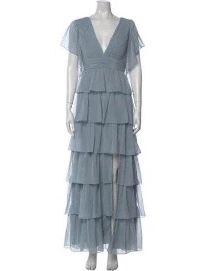 Pre-owned Mac Duggal V-neck Long Dress In Blue