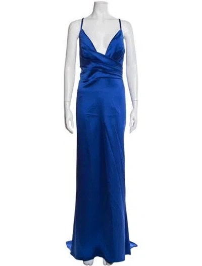 Pre-owned Mac Duggal V-neck Long Dress In Blue