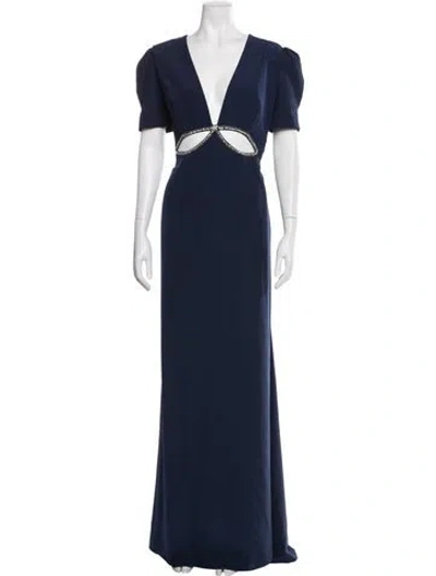 Pre-owned Mac Duggal V-neck Long Dress In Blue