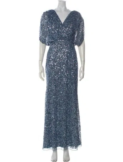 Pre-owned Mac Duggal V-neck Long Dress In Blue