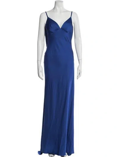 Pre-owned Mac Duggal V-neck Long Dress In Blue
