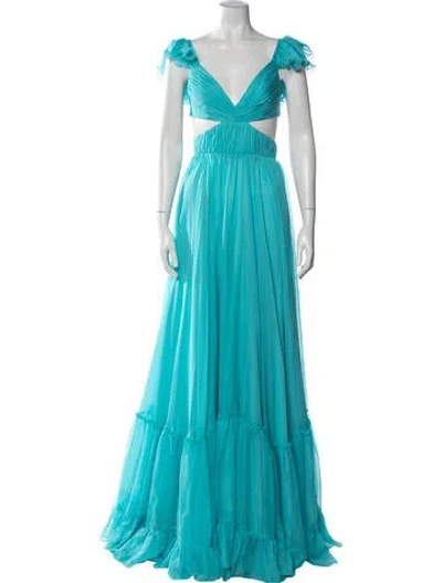 Pre-owned Mac Duggal V-neck Long Dress In Blue