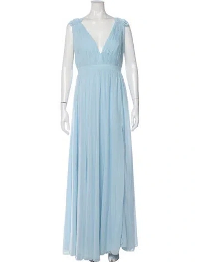 Pre-owned Mac Duggal V-neck Long Dress In Blue