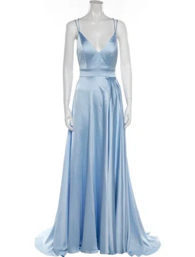 Pre-owned Mac Duggal V-neck Long Dress In Blue