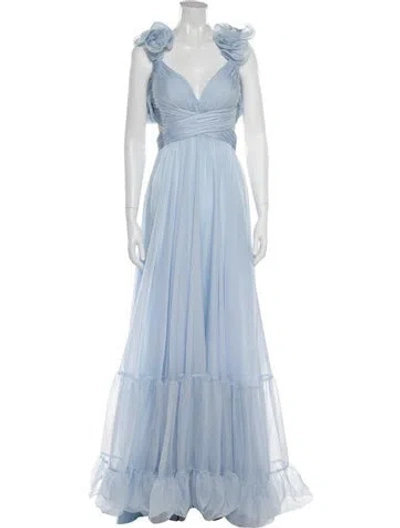 Pre-owned Mac Duggal V-neck Long Dress In Blue