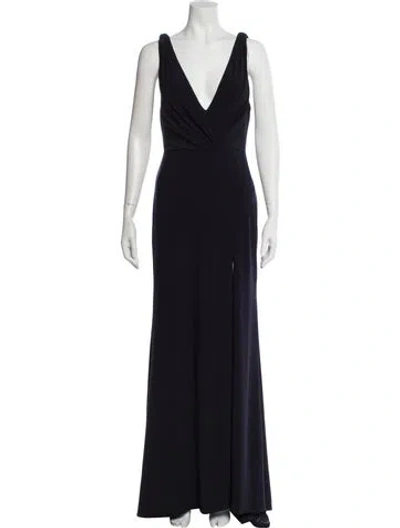 Pre-owned Mac Duggal V-neck Long Dress In Blue