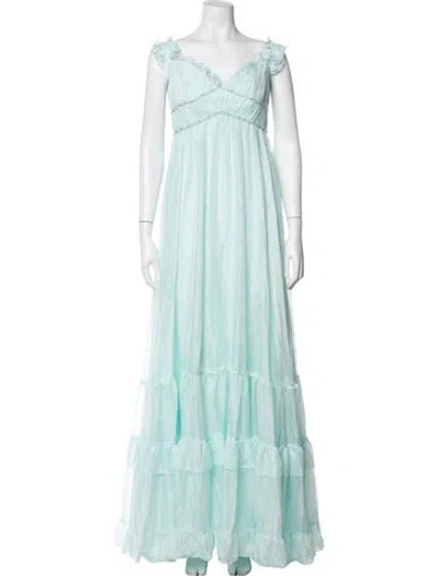 Pre-owned Mac Duggal V-neck Long Dress In Blue
