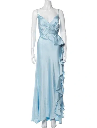 Pre-owned Mac Duggal V-neck Long Dress In Blue