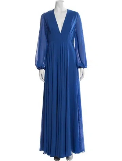 Pre-owned Mac Duggal V-neck Long Dress In Blue