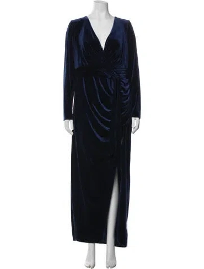 Pre-owned Mac Duggal V-neck Long Dress In Blue