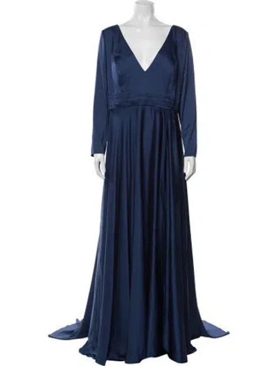 Pre-owned Mac Duggal V-neck Long Dress In Blue