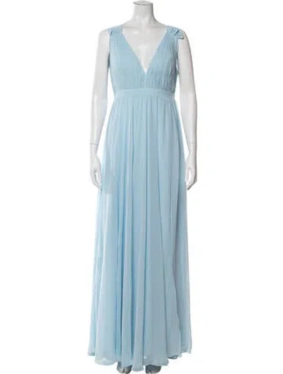 Pre-owned Mac Duggal V-neck Long Dress In Blue