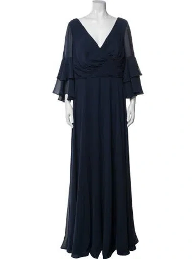 Pre-owned Mac Duggal V-neck Long Dress In Blue