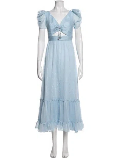 Pre-owned Mac Duggal V-neck Long Dress In Blue