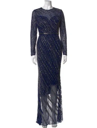 Pre-owned Mac Duggal V-neck Long Dress In Blue