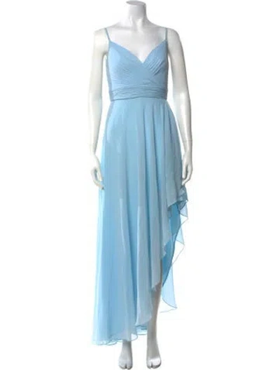Pre-owned Mac Duggal V-neck Long Dress In Blue