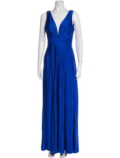Pre-owned Mac Duggal V-neck Long Dress In Blue