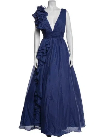 Pre-owned Mac Duggal V-neck Long Dress In Blue
