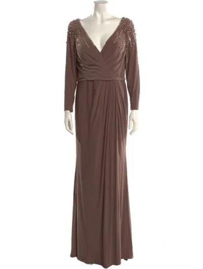 Pre-owned Mac Duggal V-neck Long Dress In Brown
