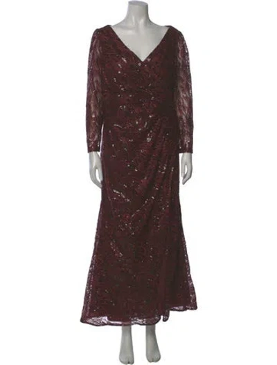 Pre-owned Mac Duggal V-neck Long Dress In Brown