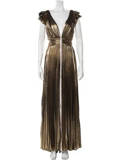 Pre-owned Mac Duggal V-neck Long Dress In Brown