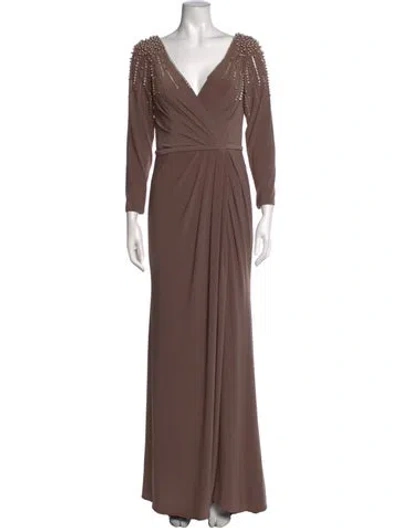 Pre-owned Mac Duggal V-neck Long Dress In Brown