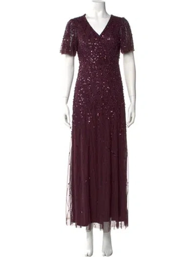 Pre-owned Mac Duggal V-neck Long Dress In Burgundy
