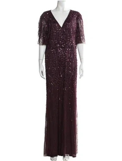Pre-owned Mac Duggal V-neck Long Dress In Burgundy