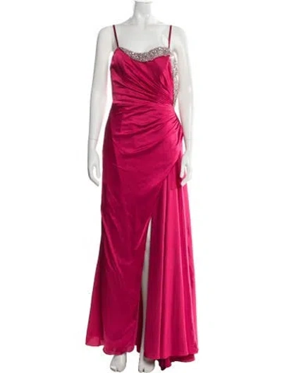Pre-owned Mac Duggal V-neck Long Dress In Burgundy