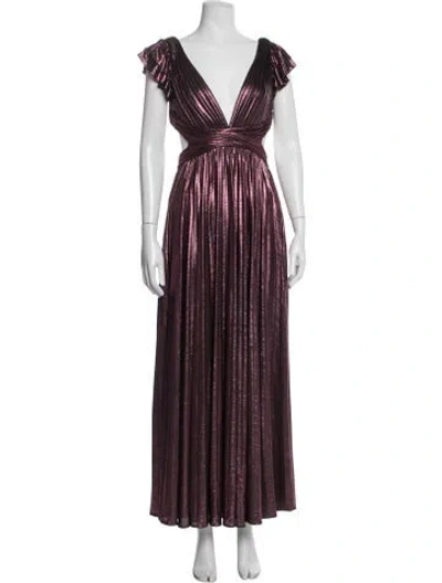 Pre-owned Mac Duggal V-neck Long Dress In Burgundy