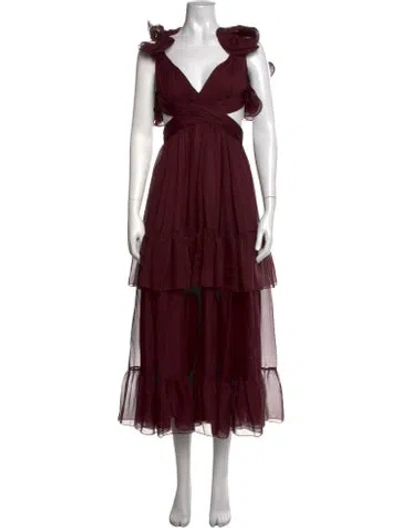 Pre-owned Mac Duggal V-neck Long Dress In Burgundy